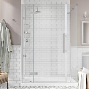 Tampa 48 in. L x 36 in. W x 75 in. H Corner Shower Kit w/ Pivot Frameless Shower Door in Chrome w/Shelves and Shower Pan