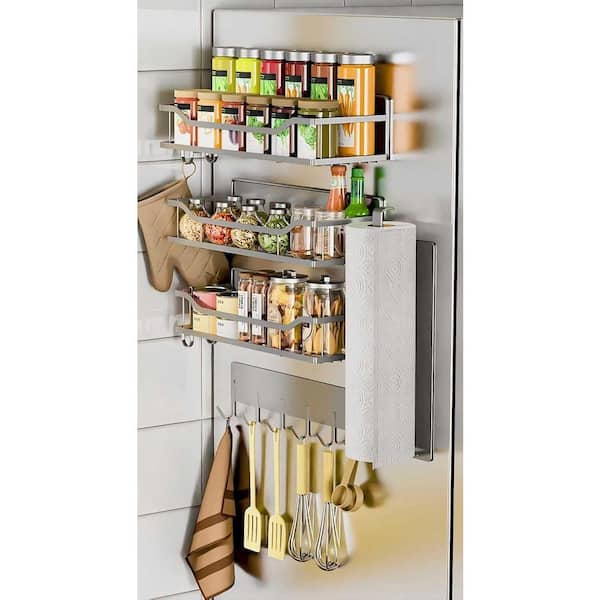 11.6 in. 5 Pack Magnetic Metal Spice Rack Floating Shelf in Gray