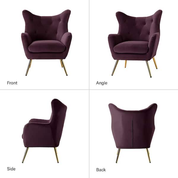 JAYDEN CREATION Jacob Purple Accent Arm Chair with Tufted Back