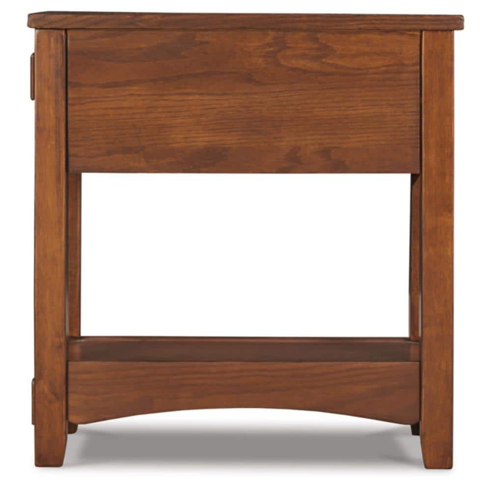 Contemporary Brown Wood End Table with Drawer and Shelf