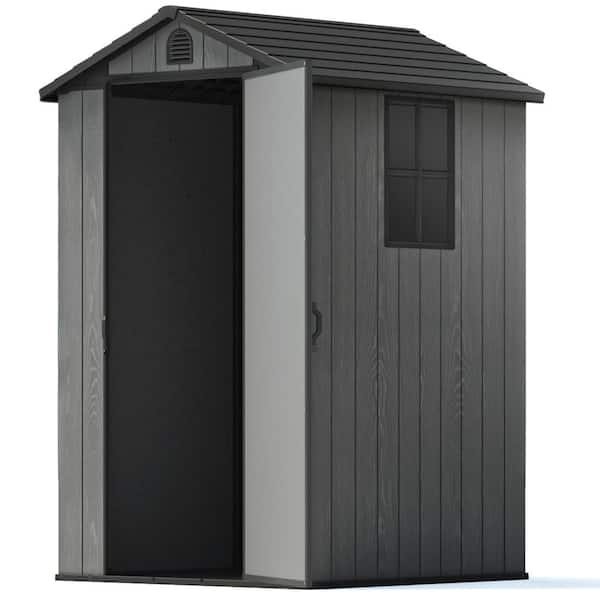 Patiowell 4 ft. W x 4 ft. D Plastic Outdoor Storage Shed with Floor, Resin Outside Tool Shed with Window 15.1 sq. ft.