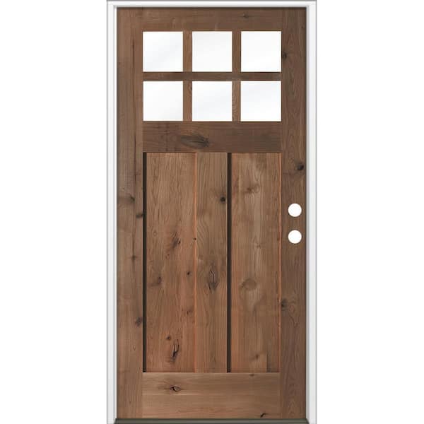 36 in. x 80 in. Craftsman Knotty Alder Left-Hand/Inswing 6-Lite Clear Glass True Black Stain Wood Prehung Front Door