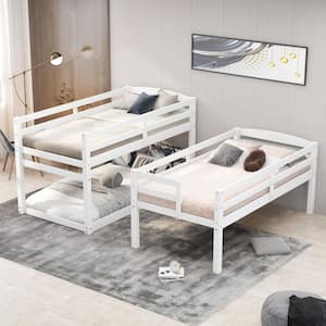 White Twin Over Twin over Twin Triple Bunk Bed with Storage Staircase, Separate Design