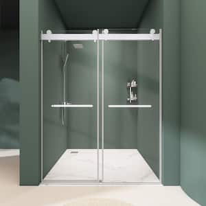 72 in. W x 76 in. H Soft Close Double Sliding Frameless Walkin Shower Doors in Brushed Nickel 3/8 in. Tempered Glass