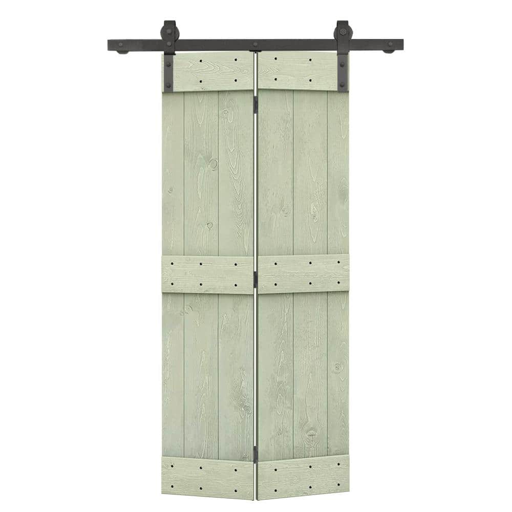 20 in. x 84 in. Mid-Bar Series Sage Green Stained DIY Wood Bi-Fold Barn Door with Sliding Hardware Kit price history on PriceWatchPro