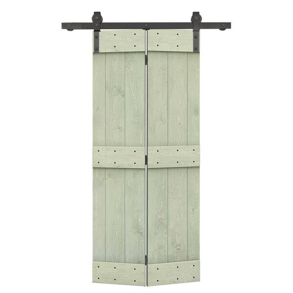CALHOME 20 in. x 84 in. Mid-Bar Series Sage Green Stained DIY Wood Bi-Fold Barn Door with Sliding Hardware Kit