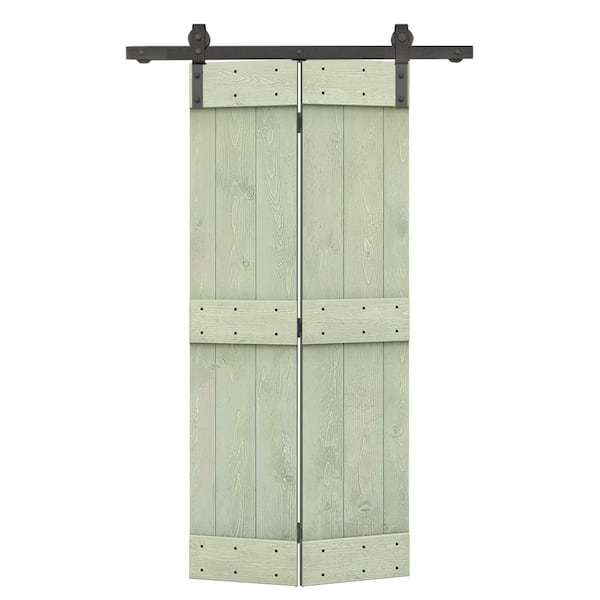 CALHOME 22 in. x 84 in. Mid-Bar Series Solid Core Sage Green-Stained DIY Wood Bi-Fold Barn Door with Sliding Hardware Kit