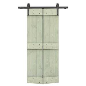 26 in. x 84 in. Mid-Bar Series Sage Green-Stained DIY Wood Bi-Fold Barn Door with Sliding Hardware Kit