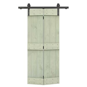 32 in. x 84 in. Mid-Bar Series Sage Green-Stained DIY Wood Bi-Fold Barn Door with Sliding Hardware Kit