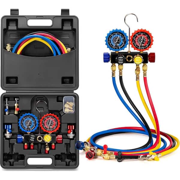 Automotive 4-Way Manifold Gauge Set, Compatible with A1 and A2L Refrigerants