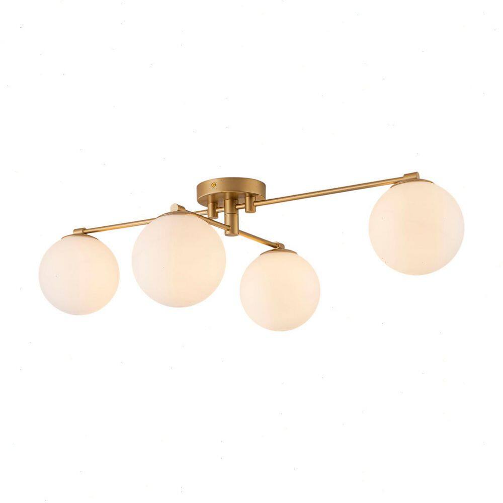 Lucie 32 in. 4-Light Modern Sputnik Brushed Gold Semi-Flush Mount with Frosted Opal Glass Shades for Dining Room price history on PriceWatchPro