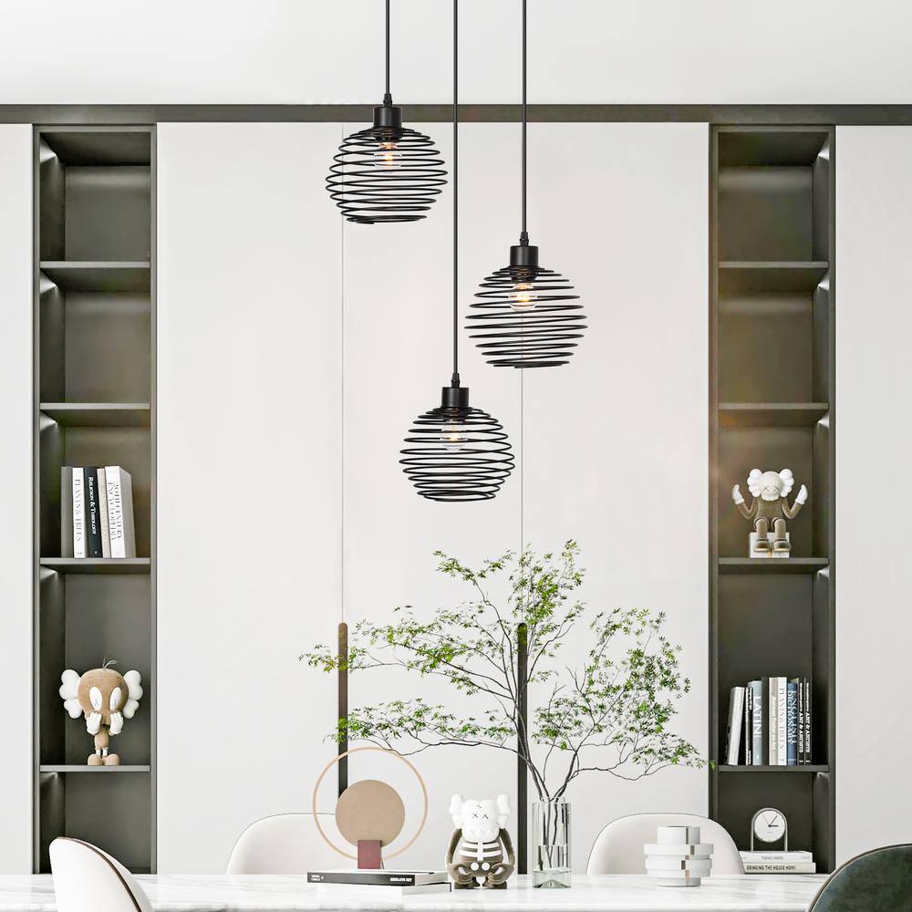 Black Metal Globe 3-Light LED Pendant