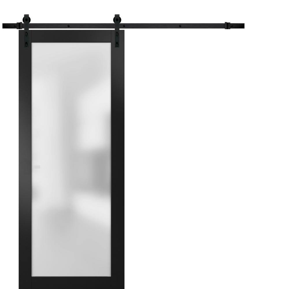 Assembly Required 30 in. x 96 in. Frosted Glass Black Finished Solid Pine Wood Sliding Barn Door with Hardware Kit price history on PriceWatchPro