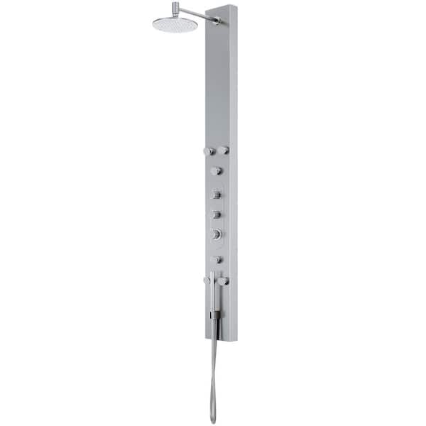 VIGO Dilana 67 in. H x 6 in. W 6-Jet Shower Panel System with Adjustable Round Head and Hand Shower Wand in Stainless Steel