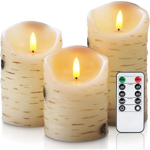 Birch LED Candles with Remote Timers, Battery Operated Flameless Candles 3-Pack