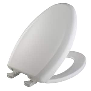 Soft Close Elongated Plastic Closed Front Toilet Seat in Crane White Removes for Easy Cleaning and Never Loosens