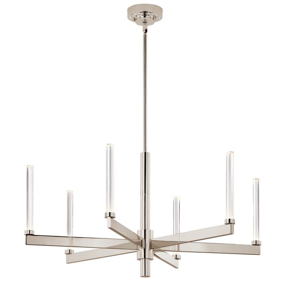 Polished Nickel and Crystal 6-Light LED Chandelier