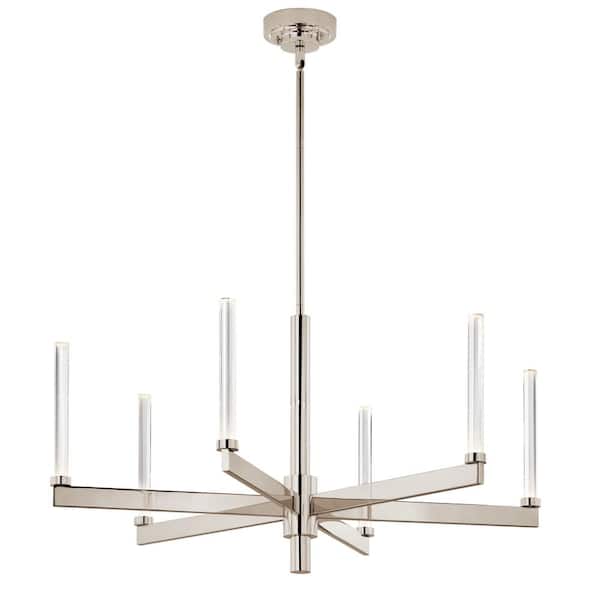 Sycara 36.25 in. 6-Light Integrated LED Polished Nickel Modern Crystal Chandelier for Dining Room