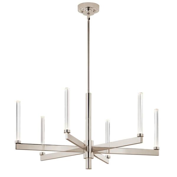 Sycara 36.25 in. 6-Light Integrated LED Polished Nickel Modern Crystal Chandelier for Dining Room