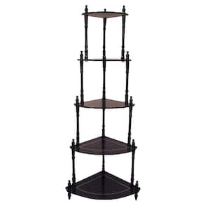 Cherry 5-Tier Wood Shelving Unit Corner Stand 14.5 in. W x 47.5 in. H x 20 in. D