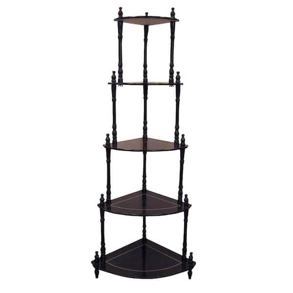 ORE International Cherry 5-Tier Wood Shelving Unit Corner Stand 14.5 in. W x 47.5 in. H x 20 in. D