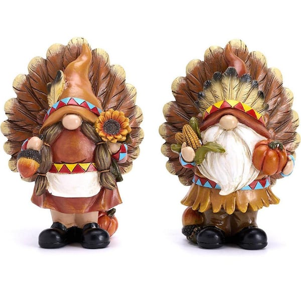 2-Pack 6 in. Fall Gnomes Decor: Large Harvest Statues for Thanksgiving ...