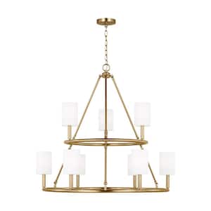 Egmont 9-Light Satin Brass Extra Large Chandelier with White Linen Fabric Shades