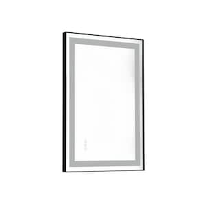 24 in. W x 36 in. H Rectangular Framed Wall Mount Bathroom Vanity Mirror in Black with LED Light Anti Fog