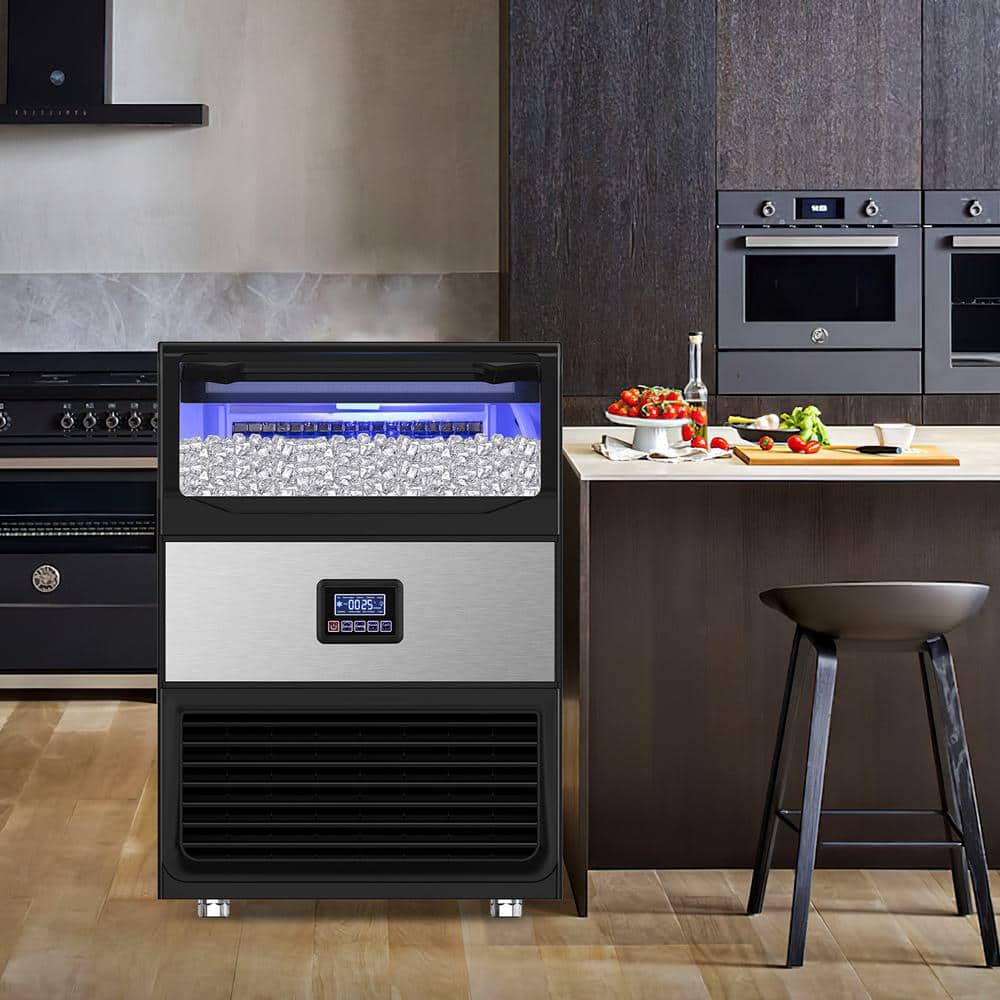Stainless Steel Commercial Ice Maker with 77lb Storage