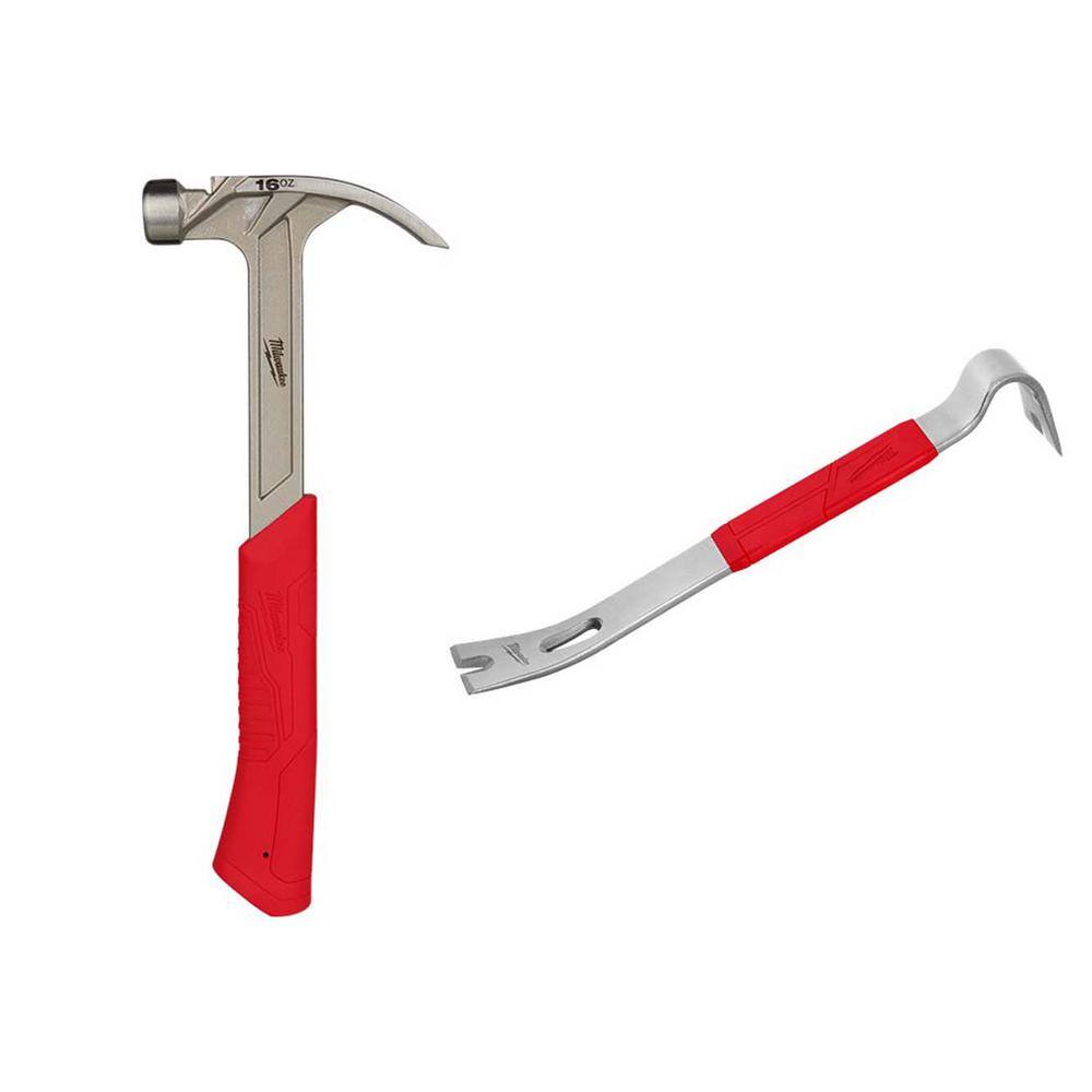 Milwaukee 16 oz. Smooth Face Finish Hammer with 15 in. Pry Bar 48-22-9018-48-22-9035 - The Home Depot