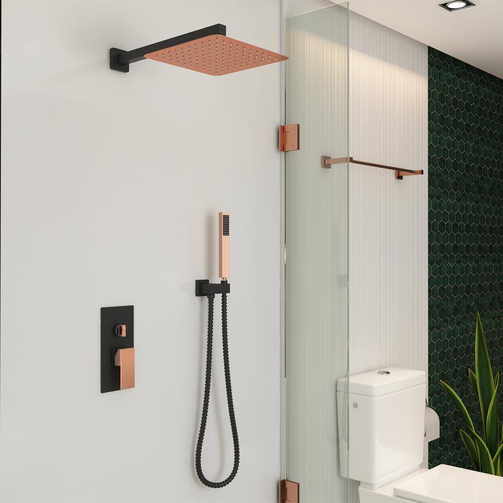 Gold and Black Wall Mounted Rain Shower System with Handheld