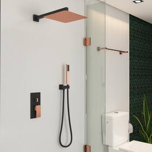 Athens 2-Spray Patterns 10 in. Wall Mount Fixed and Handheld Shower Head 2.5 GPM in Black and Rose Gold Valve Included