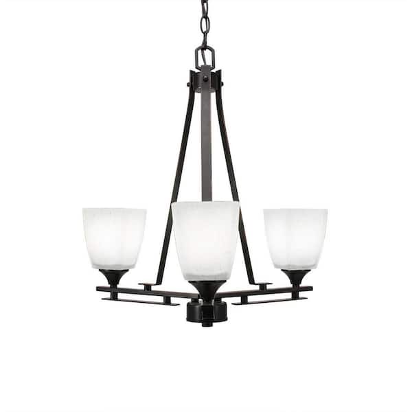 Unbranded Ontario 3 Light Dark GraniteCluster Chandelier for Dinning Table with 4.5" Square White Muslin Glass no bulbs included