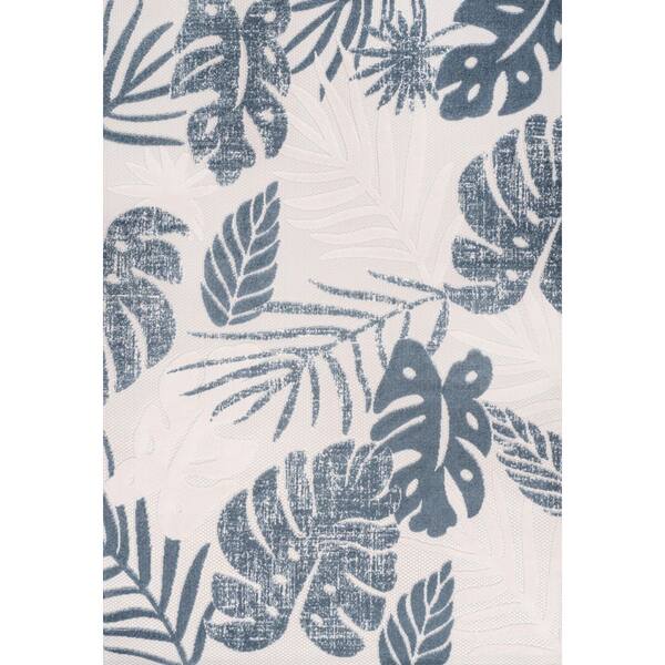 Monstera Tropical Leaf High-Low Cream/Dark Blue 8 ft. x 10 ft. Indoor/Outdoor Area Rug