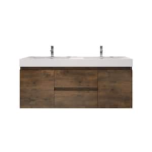 Fortune 60 in. W Bath Vanity in Rosewood with Reinforced Acrylic Vanity Top in White with White Basins