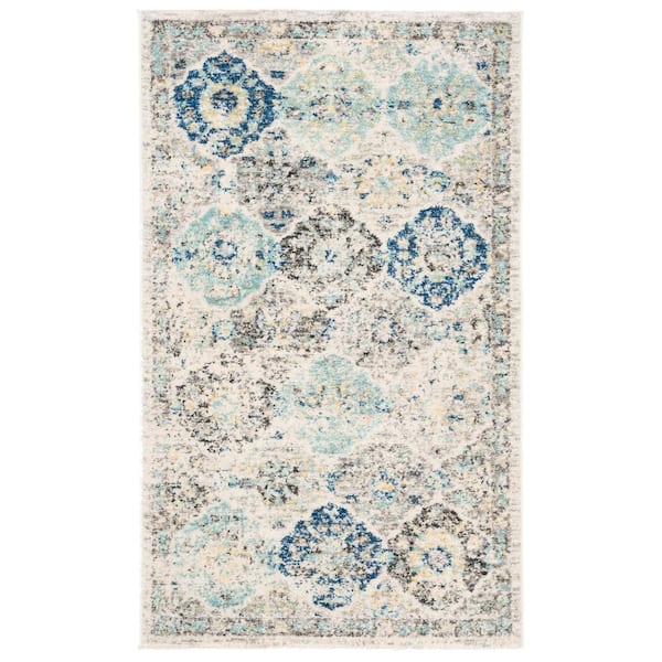 SAFAVIEH Madison Ivory/Aqua Doormat 2 ft. x 4 ft. Border Area Rug