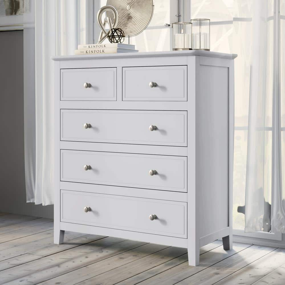 32.60 in. Modern Wood Frame Dresser, Chest with 5 Drawers in White -  Polibi, RS-SW6DDD-PJ