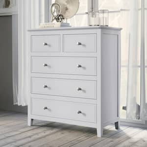 32.60 in. Modern Wood Frame Dresser, Chest with 5 Drawers in White