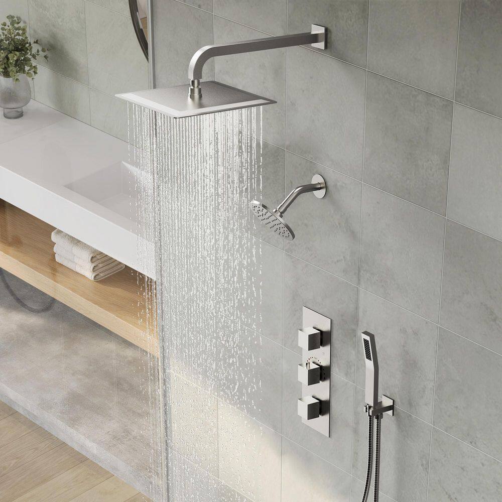5-Spray Square 12 in. Rain Wall Mount Shower System with 6 in. Shower Head Handheld Shower in Brushed Nickel 2.5 GPM price history on PriceWatchPro