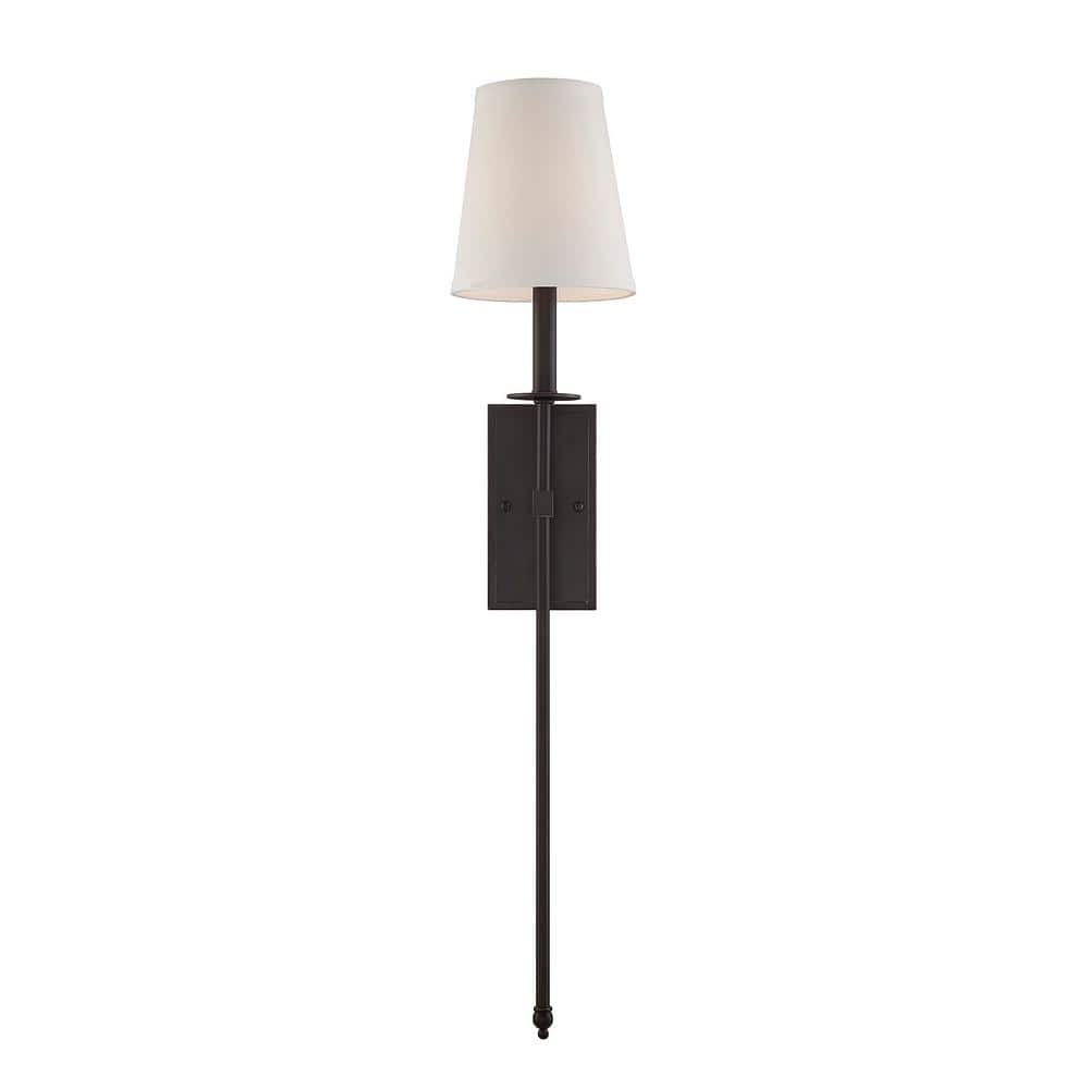 Monroe Classic Bronze 1-Light Wall Sconce with Fabric Shade