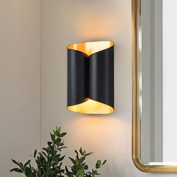 10.83 in. 2-Light Black Curl Metal Wall Sconce with Up/Down Beam