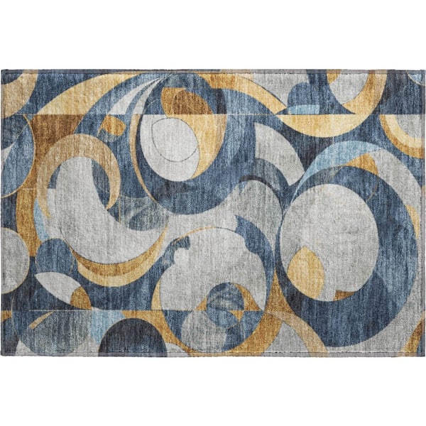 Mayfield Premium Machine Washable Abstract AMF2175 Blue 2 ft. x 3 ft. Accent Rug
