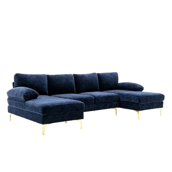 GODEER 111 in. W 3-Piece Fabric Living Room Sofa Sectional Sofa in Blue