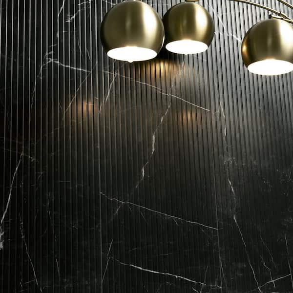 Urban Bamboo Marmi Noir 16 in. x 48 in. Satin Fluted Ceramic Wall Tile (15.51 sq. ft./Case)