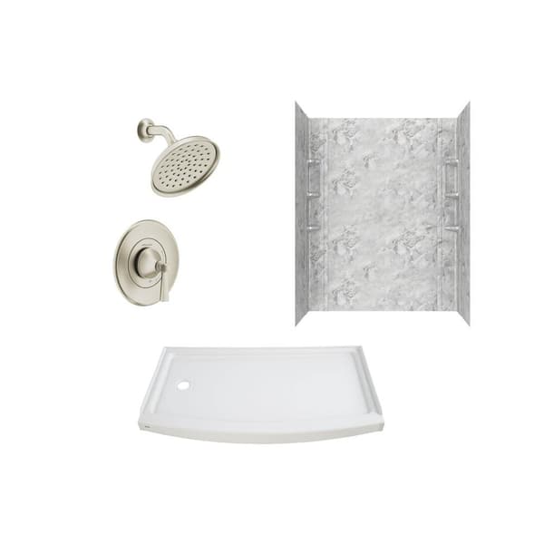 American Standard Ovation 60 in. L x 72 in. H 3-Piece Glue-Up Alcove Shower Wall, Base and Rumson Trim Kit in Silver Celestial