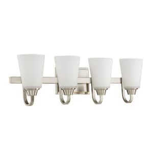 Grace 27.5 in. 4-Light Brushed Polished Nickel Finish Vanity Light with Frost White Glass