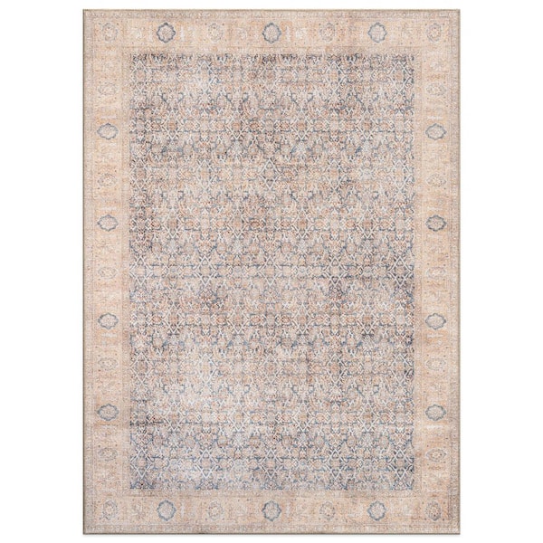 Elise Distressed Machine Washable Blue 5 ft. x 7 ft. Area Rug