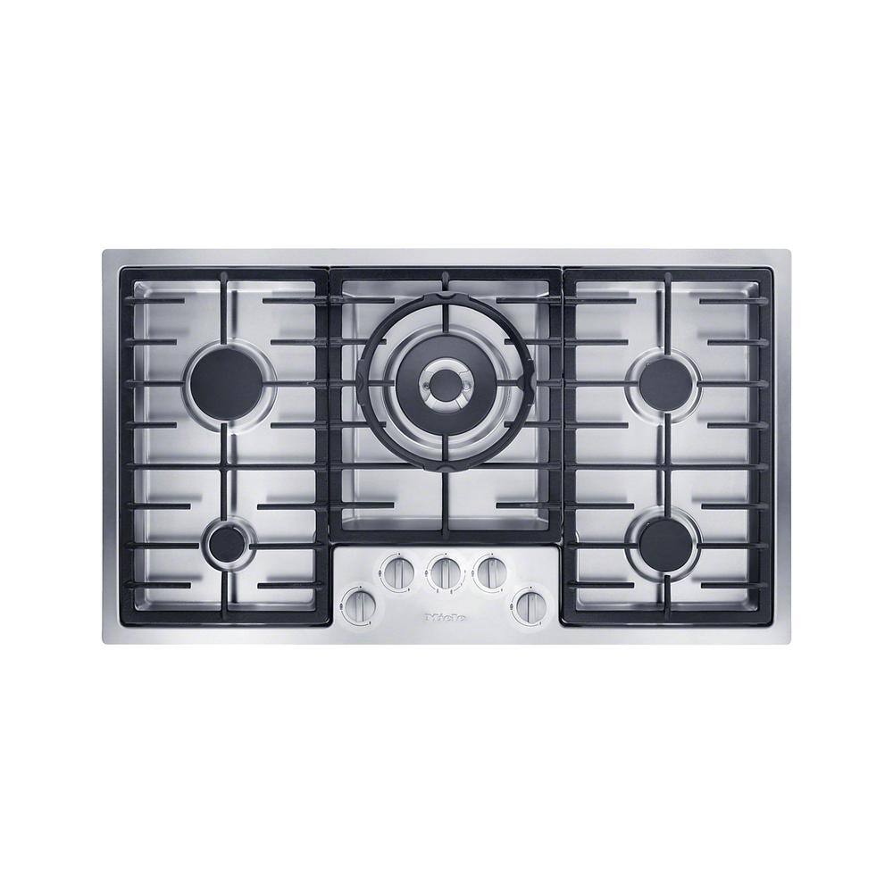 Miele 36 in. Gas Cooktop in Stainless Steel with 5 Sealed Burners including 1 dual wok KM 2355 G