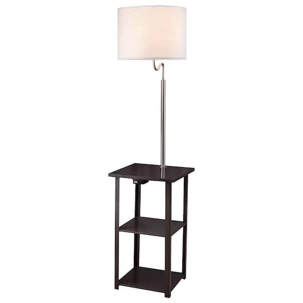 Jushua 58 in. H Squared Sofa Side Shelves Table Lamp with Power Station White and Black Task and Reading