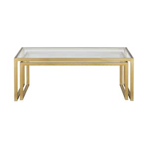 Mariana 46 in. Rectangle Glass Gold Steel Coffee Table Set of Two